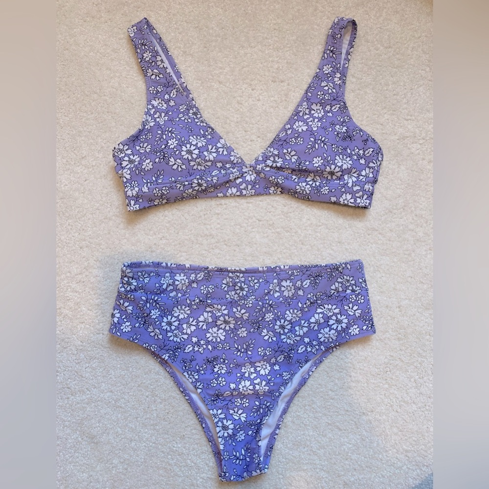 SHEIN light purple floral v neck bikini